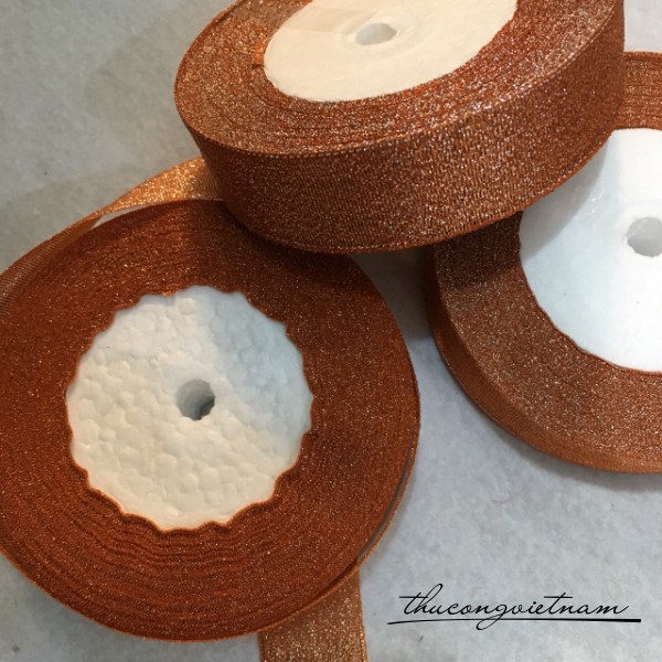 Ruy băng kim tuyến màu cam bản 2.5cm